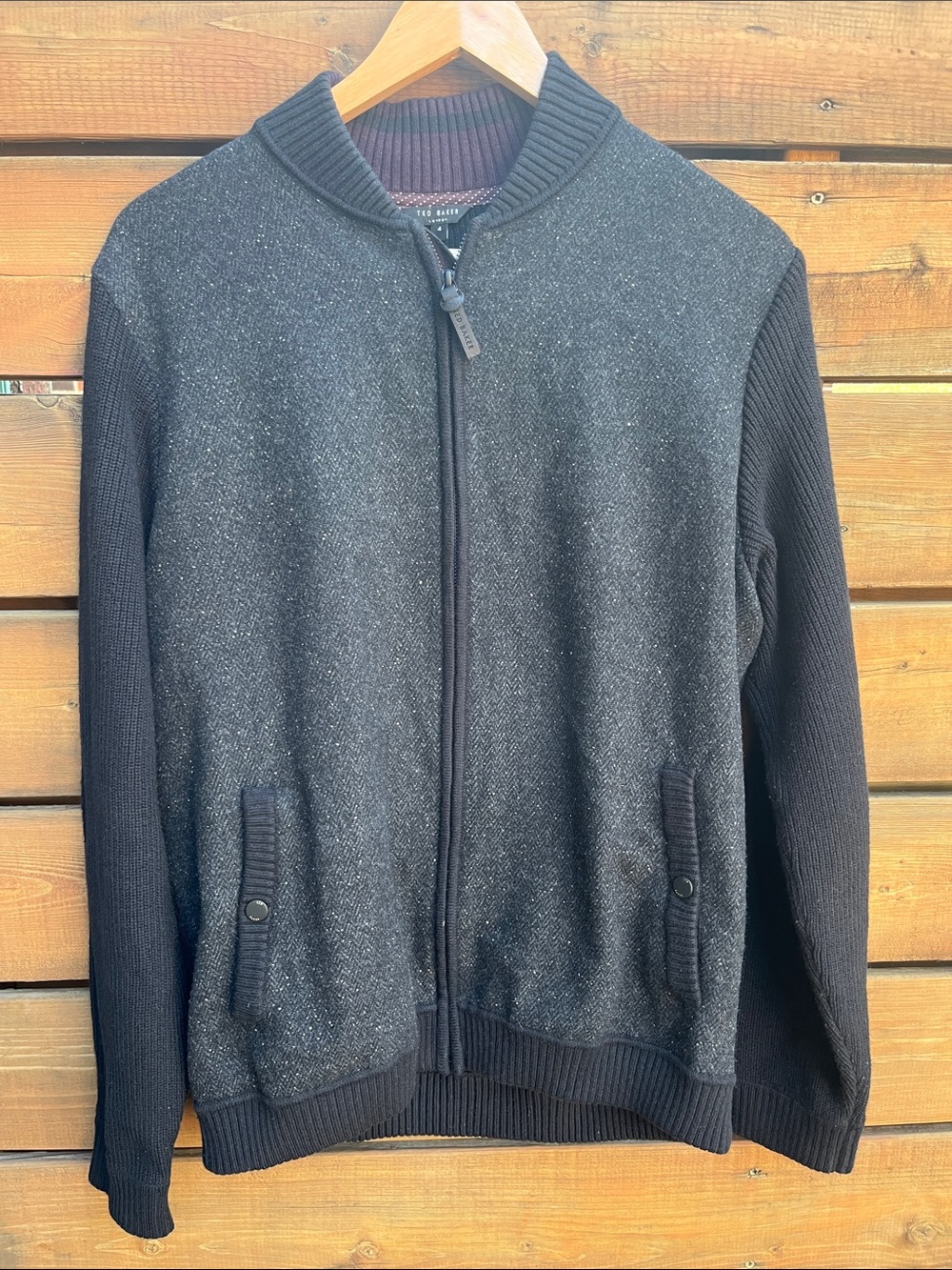 Ted Baker  Herringbone Bomber Full-Zip Sweater Jacket - Picture 5 of 15